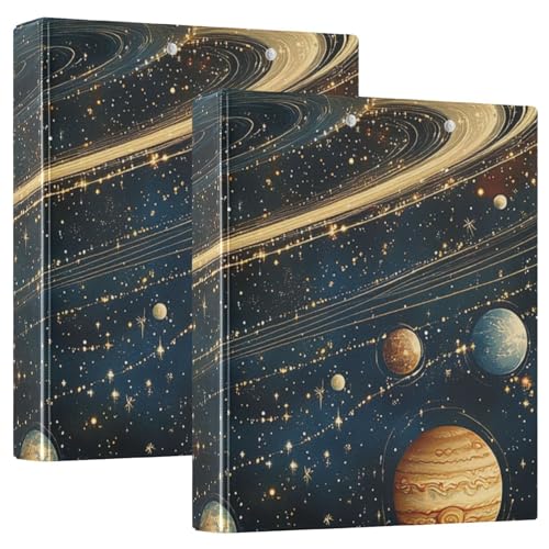 Ringbuch mit runden Ringen, 3,5 cm, Weltraumplanet mit Taschen, 1/2er-Pack, für Briefgröße (27,9 x 21,6 cm), Hardcover, 2 Stück von KLL