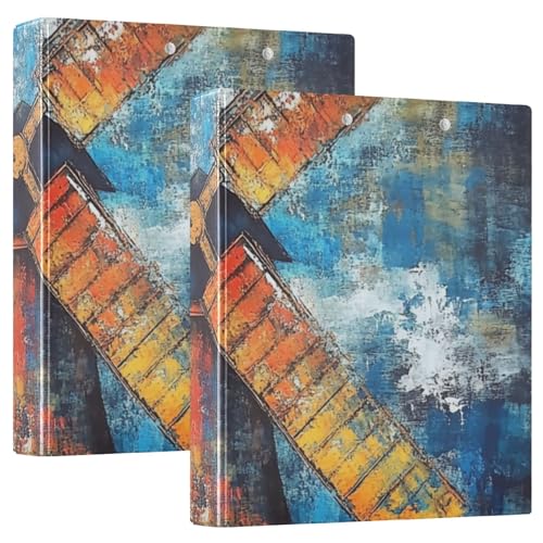 Ringbuch mit runden Ringen, 3,8 cm, Windmühle, abstraktes Retro-Aquarell mit Tascheneinband, 1/2er-Pack, Schulbedarf, Hardcover, 2 Stück Ringbuch mit runden Ringen, 3,8 cm, Windmühle, abstraktes Retro-Aquarell mit Tascheneinband, 1/2er-Pack, Schulbedarf, Hardcover, 2 Stück von KLL