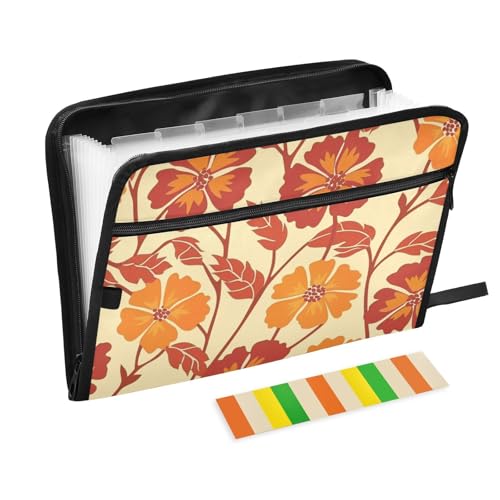 Ringelblumen-Hängemappe, 13 Taschen, A4, Briefgröße mit Reißverschluss, für Business, Akkordeon, Dokumentenmappe, Fächermappe, Dokumentenmappe, Fächermappe, Rot / Gelb von KLL