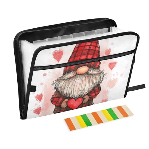 Roter Zwerg zum Valentinstag, erweiterbare Mappe, 13 Fächer, A4, Briefgröße mit Reißverschluss, für Zuhause, Büro, Aktenordner, Organizer von KLL