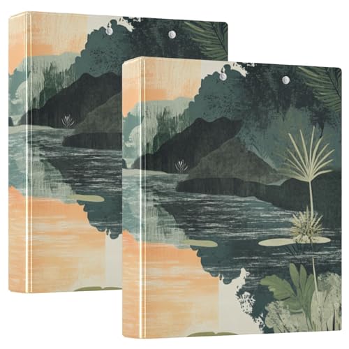 Runde Ringbücher, 3,8 cm, Seegrün, Bäume, Sonne, mit Tascheneinband, 1/2er-Pack, für Briefgröße (27,9 x 21,6 cm), Hardcover, 2 Stück von KLL