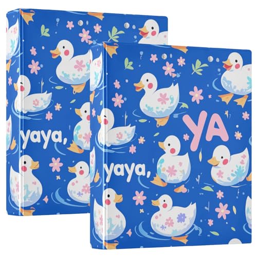 Runde Ringbücher, 3,8 cm, niedliche Cartoon-Enten, dunkelblauer Hintergrund mit Klemmbrett, 1/2er-Pack, Schulbedarf, Hardcover, 2 Stück von KLL