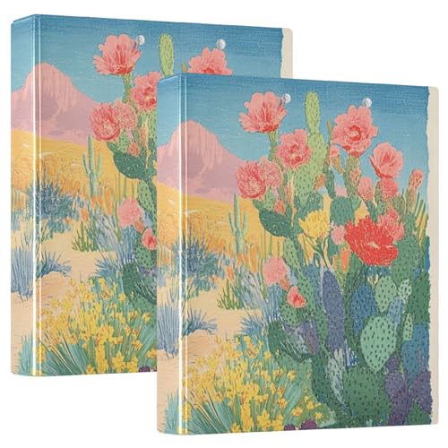 Runde Ringe, Notizbuch, 3,8 cm, Wüste mit blühenden Kaktusblumen, mit Klemmbrett, 1/2 Packung Ordner für Briefgröße (27,9 x 21,6 cm), Hardcover, 2 Stück von KLL