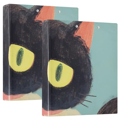 Runde Ringe Notizbuch, Ordner, 3,8 cm, Kunst, Cartoon, schwarze Katze mit Taschen, 1/2 Packungen, Schulordner, Hardcover, 2 Stück Runde Ringe Notizbuch, Ordner, 3,8 cm, Kunst, Cartoon, schwarze Katze mit Taschen, 1/2 Packungen, Schulordner, Hardcover, 2 Stück von KLL