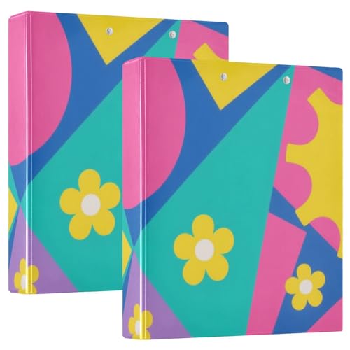 Runder Ringbuch, 3,8 cm, bunte geometrische Formen, gelbe Blumen mit Taschen, 1/2 Stück, Schulbedarf, Ordner, 200 Blatt, 2 Stück Runder Ringbuch, 3,8 cm, bunte geometrische Formen, gelbe Blumen mit Taschen, 1/2 Stück, Schulbedarf, Ordner, 200 Blatt, 2 Stück von KLL