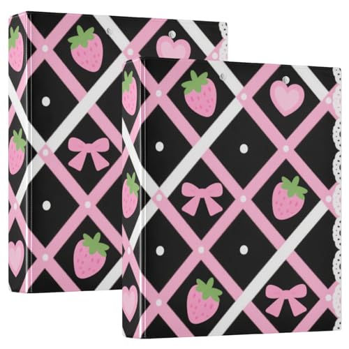 Runder Ringbuch, 3,8 cm, rosa, niedliches Erdbeerförmiges Gitter mit Innentaschen, 1/2er-Pack, für Briefgröße (27,9 x 21,6 cm), 200 Blatt, 2 Stück von KLL