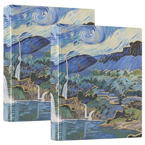 Runder Ringordner 3,8 cm Stil Himmel mit Klemmbrett 1/2 Pack Ordner für Schule Hardcover 2 Stück von KLL