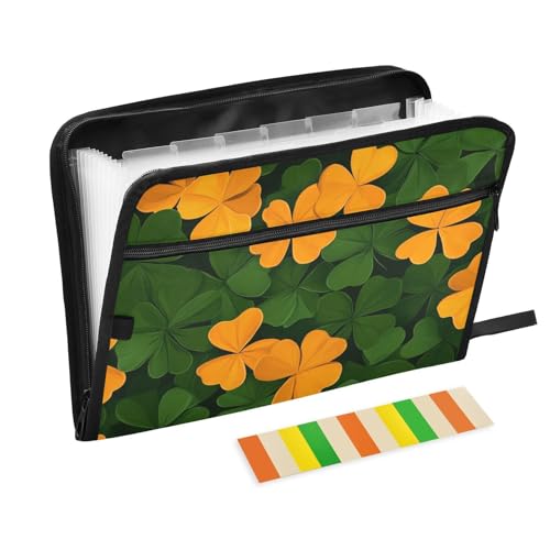 Sammelmappe St. Patrick's Clover mit Tasche, 13 Taschen, A4, Briefgröße mit Reißverschluss, zur Aufbewahrung von Dokumenten, große Aktenordner, Orange / Grün von KLL