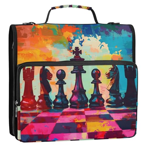 Schach-Set, Farbmalerei, 3,8 cm, 3 Ringe, Reißverschluss, Ordnertasche mit Griff, inklusive Reißverschlusstasche, Dokumenten-Organizer für die Schule Schach-Set, Farbmalerei, 3,8 cm, 3 Ringe, Reißverschluss, Ordnertasche mit Griff, inklusive Reißverschlusstasche, Dokumenten-Organizer für die Schule von KLL