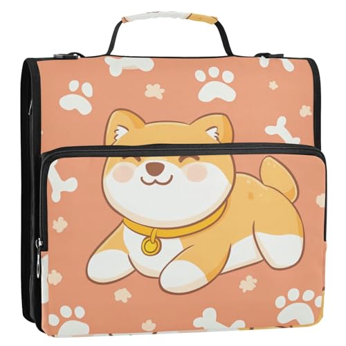 Shiba Inu Bone Dog Ordner mit 3 Ringen, Reißverschluss, mit Schultergurt, mehrere Taschen, Schulordner, Organizer für Mittelschüler, Orange Shiba Inu Bone Dog Ordner mit 3 Ringen, Reißverschluss, mit Schultergurt, mehrere Taschen, Schulordner, Organizer für Mittelschüler, Orange von KLL