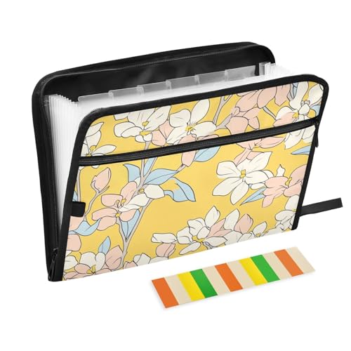 Simple Line Mappe mit mehreren Fächern, 13 Taschen, A4, Briefgröße mit Reißverschluss, für Dokumentenaufbewahrung, Aktenordner, Gelb / Weiß von KLL
