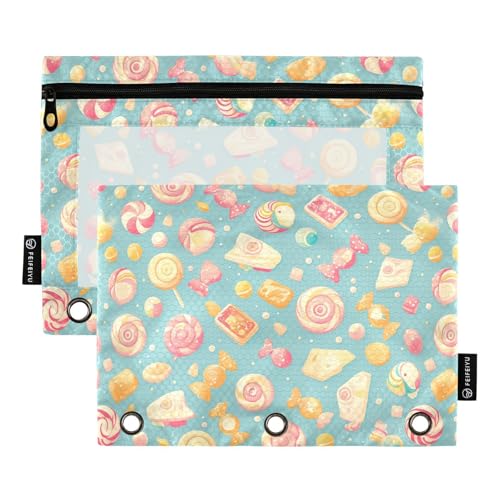 Sky Blue Candies Vintage Binder Pocket Kosmetiktasche für 3 Ringe Ordner mit 3 Löchern für Kinder Schreibwaren Zubehör Sky Blue Candies Vintage Binder Pocket Kosmetiktasche für 3 Ringe Ordner mit 3 Löchern für Kinder Schreibwaren Zubehör von KLL