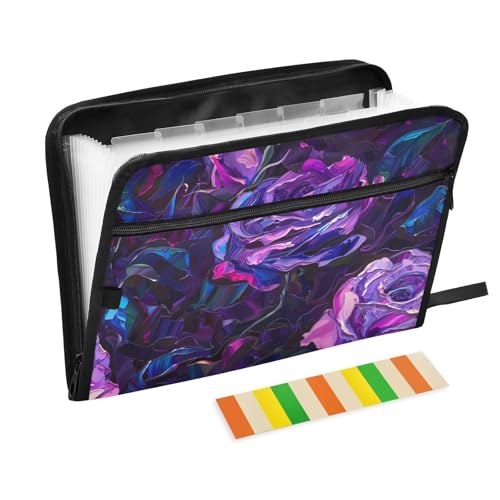 Stereo Roses 3D-Mappen, stereoskopischer Stil, groß, 13 Taschen, A4, Briefgröße mit Reißverschluss, für Business-Organizer, Ordner, Organizer von KLL