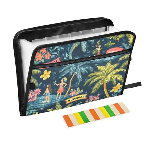 Summer Tropical Tree Ordner mit Taschen, 13 Taschen, A4, Briefgröße mit Reißverschluss, für Zuhause, Büro, Fächermappe, Jacken, Carpetas de von KLL