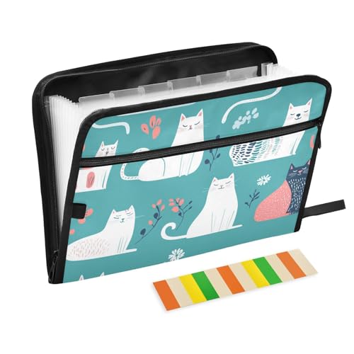 Sweet American Curlcats Aktenordner, 13 Taschen, A4, Briefgröße mit Reißverschluss, für Bürobedarf, Aktenordner, Türkis Sweet American Curlcats Aktenordner, 13 Taschen, A4, Briefgröße mit Reißverschluss, für Bürobedarf, Aktenordner, Türkis von KLL