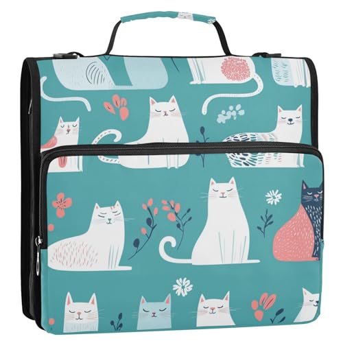 Sweet American Curlcats Aktenordner mit 3 Ringen, stabiler Reißverschluss, mit Schultergurt und Griff, mehrere Taschen, Schulordner, Organizer für Mittelschüler, Cremallera de Carpeta, Türkis Sweet American Curlcats Aktenordner mit 3 Ringen, stabiler Reißverschluss, mit Schultergurt und Griff, mehrere Taschen, Schulordner, Organizer für Mittelschüler, Cremallera de Carpeta, Türkis von KLL
