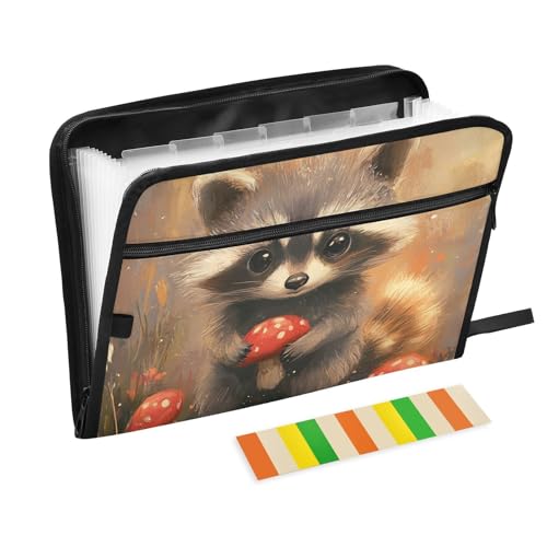 Sweet Raccoon Fächermappe aus Kunststoff, 13 Fächer, A4, Briefgröße mit Reißverschluss, für Papiere, Akkordeon, Dokumentenmappe, Fächermappe Sweet Raccoon Fächermappe aus Kunststoff, 13 Fächer, A4, Briefgröße mit Reißverschluss, für Papiere, Akkordeon, Dokumentenmappe, Fächermappe von KLL
