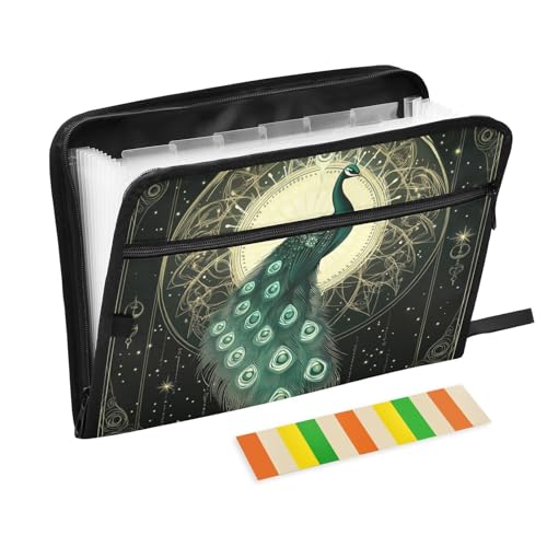 Tarot-Peacoke-Aktenordner, 13 Fächer, A4, Briefgröße mit Reißverschluss, für Papiere, Akkordeon-Aktenordner, Organizer Tarot-Peacoke-Aktenordner, 13 Fächer, A4, Briefgröße mit Reißverschluss, für Papiere, Akkordeon-Aktenordner, Organizer von KLL