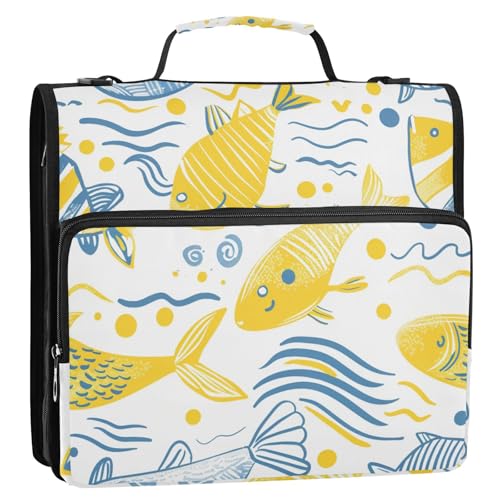 Tierfisch-Bleistift, weiß, 3 Ringe, mit Reißverschluss und Schultergurt und Griff, inklusive Reißverschlusstasche, Dokumentenmappe für Schule/Büro Tierfisch-Bleistift, weiß, 3 Ringe, mit Reißverschluss und Schultergurt und Griff, inklusive Reißverschlusstasche, Dokumentenmappe für Schule/Büro von KLL