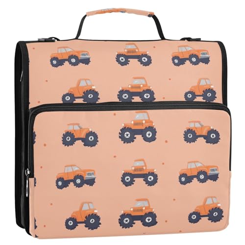 Trucks Car Pfirsich-Ordner mit 3 Ringen, Reißverschluss, mit Schultergurt und Griff, mehrere Taschen, Dokumentenmappe, Organizer, geeignet für Mittelschule, Cartera con Cremallera von KLL