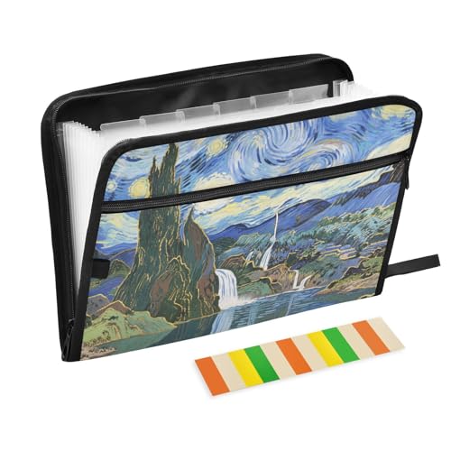 Van Gogh Fächermappe, erweiterbar, 13 Fächer, A4, Briefgröße mit Reißverschluss, für Dokumentenaufbewahrung, Papier, Fächermappe von KLL