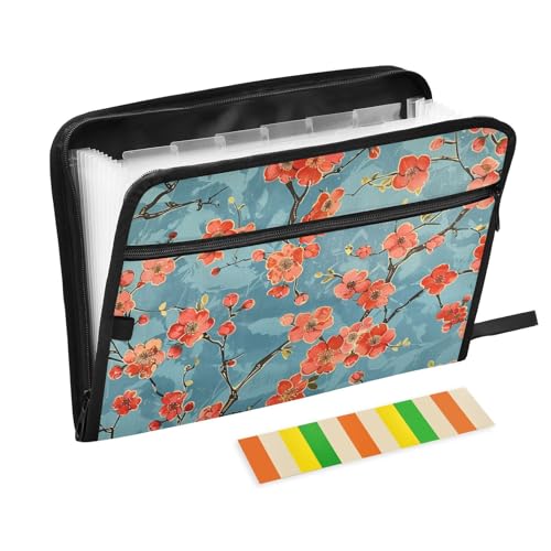 Viele rote Blumen auf blauem Hintergrund, erweiterbarer Ordner mit Trennblättern, 13 Taschen, A4, Briefgröße mit Reißverschluss, für Dokumentenaufbewahrungsmappen mit Taschen, carpeta de Viele rote Blumen auf blauem Hintergrund, erweiterbarer Ordner mit Trennblättern, 13 Taschen, A4, Briefgröße mit Reißverschluss, für Dokumentenaufbewahrungsmappen mit Taschen, carpeta de von KLL