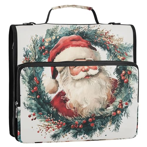 Weihnachtsmann auf einem Kranz, Aquarell-Stil, 3 Ringe, 3,8 cm, Organizer mit Griff und abnehmbarem Schultergurt, inklusive Reißverschlusstasche, Dokumentenmappe für die Mittelschule Weihnachtsmann auf einem Kranz, Aquarell-Stil, 3 Ringe, 3,8 cm, Organizer mit Griff und abnehmbarem Schultergurt, inklusive Reißverschlusstasche, Dokumentenmappe für die Mittelschule von KLL