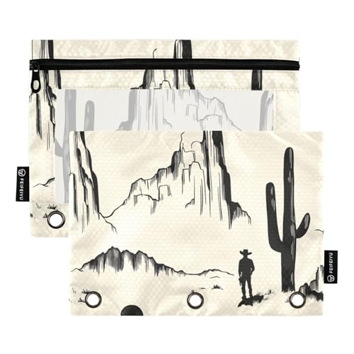 Western Cowboy Boho Kaktus Cowboy Berge Binder Tasche Stoff Federmäppchen für Ringe Binder Ordner mit 3 Löchern für Kinder Ofhce Supplies von KLL