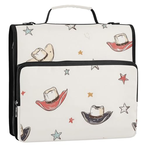 Western-Cowboy-Kuhhut, weiß, 3 Ringe, 3,8 cm, Reißverschluss, Ordner mit Riemen, leicht zu transportieren, Dokumentenmappe, Organizer für Schule, Bolsa de Cremallera von KLL