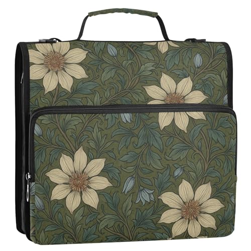 William Morris Clematis-Muster, 3,8 cm, 3 Ringe, Ordner mit Reißverschluss und Griff, mehrere Taschen, Dokumenten-Aufbewahrungstasche für Mittelschule, Organizador de la carpeta von KLL