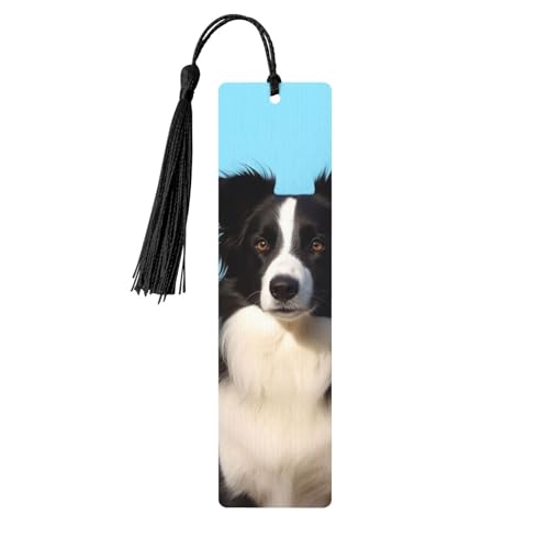 Border Collie Holz-Lesezeichen für Buchliebhaber, DIY-Lesezeichen mit bunten Quasten, Holz-Geschenkanhänger, Etiketten, rechteckiges Lesezeichen, Ornamente, ungewöhnliches Geschenk für Männer und von KLLTYHMU