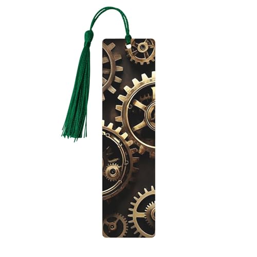 Cooles Steampunk-Zahnrad-Holz-Lesezeichen für Buchliebhaber, DIY-Holzhandwerk, Lesezeichen, Holzanhänger zum Aufhängen mit bunten Quasten, Holzanhänger, Etiketten, Ornamente, ungewöhnliches Geschenk von KLLTYHMU