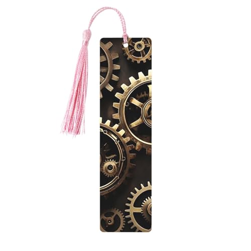 Cooles Steampunk-Zahnrad-Holz-Lesezeichen für Buchliebhaber, DIY-Holzhandwerk, Lesezeichen, Holzanhänger zum Aufhängen mit bunten Quasten, Holzanhänger, Etiketten, Ornamente, ungewöhnliches Geschenk von KLLTYHMU