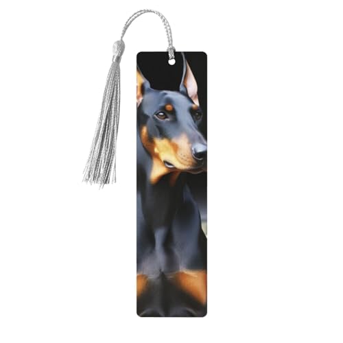 Dobermann-Lesezeichen aus Holz für Buchliebhaber, DIY-Lesezeichen mit bunten Quasten, Holz-Geschenkanhänger, Etiketten, rechteckiges Lesezeichen, Ornamente, ungewöhnliches Geschenk für Männer und von KLLTYHMU
