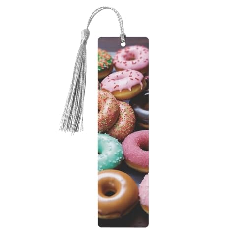 Donut-Lesezeichen aus Holz für Buchliebhaber, DIY-Holzhandwerk, Lesezeichen, Holzanhänger zum Aufhängen mit bunten Quasten, Holzanhänger, Etiketten, Ornamente, ungewöhnliches Geschenk für Männer und von KLLTYHMU