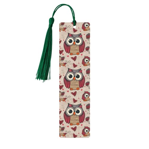 Holz-Lesezeichen mit Eulen-Motiv für Buchliebhaber, DIY-Holzhandwerk, Lesezeichen, Holzanhänger mit bunten Quasten, Holzanhänger, Etiketten, Ornamente, ungewöhnliches Geschenk für Männer und Frauen von KLLTYHMU