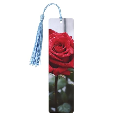 Holz-Lesezeichen mit Rosenblüten für Buchliebhaber, DIY-Holzhandwerk, Lesezeichen, Holzanhänger zum Aufhängen mit bunten Quasten, Holzanhänger, Etiketten, Ornamente, ungewöhnliches Geschenk für Männer von KLLTYHMU