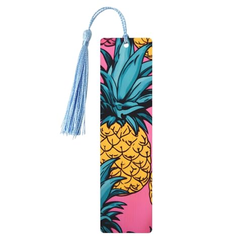 Holz-Lesezeichen mit farbigen Ananas-Motiven, für Buchliebhaber, DIY-Holzhandwerk, Lesezeichen, Holzanhänger mit bunten Quasten, Holzanhänger, Etiketten, Ornamente, ungewöhnliches Geschenk für Männer von KLLTYHMU