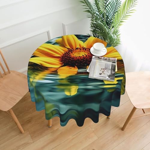 KLLTYHMU Runde Tischdecke, wasserdicht, flecken- und knitterfrei, Sonnenblume im Wasser, dekorative Bauernhaus-Tischdecke für Picknick, Party, Esszimmer, Zuhause, Innen- und Außenbereich von KLLTYHMU