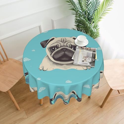 KLLTYHMU Runde Tischdecken, 152,4 cm, wasserdicht, flecken- und knitterfrei, niedlicher Mops, dekorative Bauernhaus-Tischdecke für Picknick, Party, Esszimmer, Zuhause, Innen- und Außenbereich KLLTYHMU Runde Tischdecken, 152,4 cm, wasserdicht, flecken- und knitterfrei, niedlicher Mops, dekorative Bauernhaus-Tischdecke für Picknick, Party, Esszimmer, Zuhause, Innen- und Außenbereich von KLLTYHMU