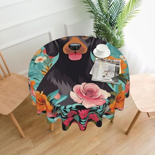 KLLTYHMU Runde Tischdecken, 152,4 cm, wasserdicht, flecken- und knitterfrei, runde Tischdecke, Hund, Blumenmuster, dekorative Bauernhaus-Tischdecke für Picknick, Party, Esszimmer, Zuhause, Innen- und KLLTYHMU Runde Tischdecken, 152,4 cm, wasserdicht, flecken- und knitterfrei, runde Tischdecke, Hund, Blumenmuster, dekorative Bauernhaus-Tischdecke für Picknick, Party, Esszimmer, Zuhause, Innen- und von KLLTYHMU