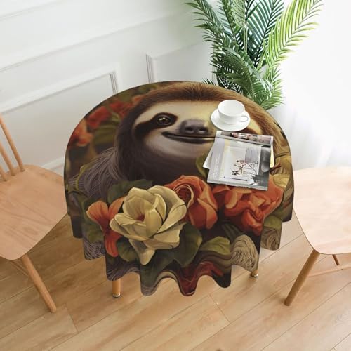 KLLTYHMU Runde Tischdecken, 152,4 cm, wasserdicht, flecken- und knitterfrei, runde Tischdecke, lustige Faultiere, dekorative Bauernhaus-Tischdecke für Picknick, Party, Esszimmer, Zuhause, Innen- und KLLTYHMU Runde Tischdecken, 152,4 cm, wasserdicht, flecken- und knitterfrei, runde Tischdecke, lustige Faultiere, dekorative Bauernhaus-Tischdecke für Picknick, Party, Esszimmer, Zuhause, Innen- und von KLLTYHMU