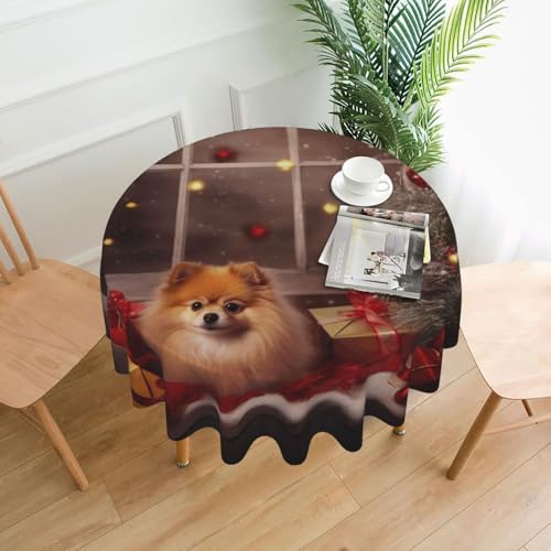 KLLTYHMU Runde Tischdecken, wasserdicht, flecken- und knitterfrei, Weihnachtsbild, dekorative Bauernhaus-Tischdecke für Picknick, Party, Esszimmer, Zuhause, Innen- und Außenbereich von KLLTYHMU