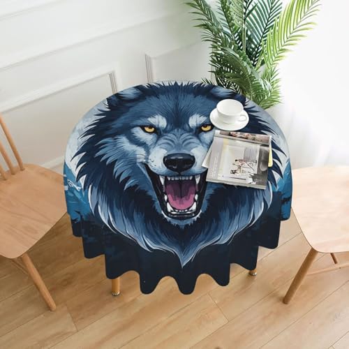 KLLTYHMU Runde Tischdecken, wasserdicht, flecken- und knitterfrei, coole Wolf, dekorative Bauernhaus-Tischdecke für Picknick, Party, Esszimmer, Zuhause, Innen- und Außenbereich KLLTYHMU Runde Tischdecken, wasserdicht, flecken- und knitterfrei, coole Wolf, dekorative Bauernhaus-Tischdecke für Picknick, Party, Esszimmer, Zuhause, Innen- und Außenbereich von KLLTYHMU