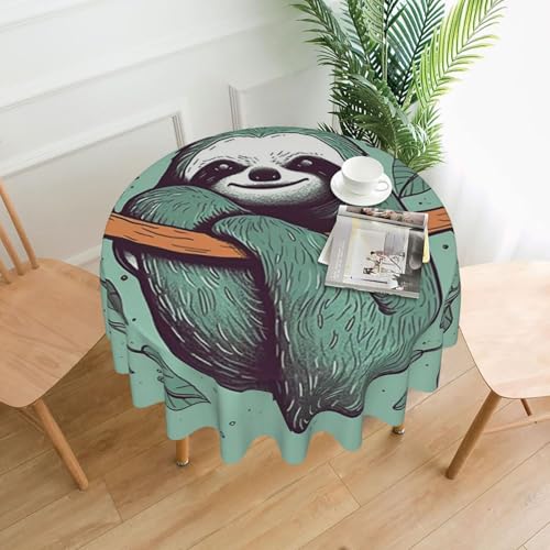 KLLTYHMU Runde Tischdecken, wasserdicht, flecken- und knitterfrei, runde Tischdecke, Faultier, Grün, dekorative Bauernhaus-Tischdecke für Picknick, Party, Esszimmer, Zuhause, Innen- und Außenbereich KLLTYHMU Runde Tischdecken, wasserdicht, flecken- und knitterfrei, runde Tischdecke, Faultier, Grün, dekorative Bauernhaus-Tischdecke für Picknick, Party, Esszimmer, Zuhause, Innen- und Außenbereich von KLLTYHMU