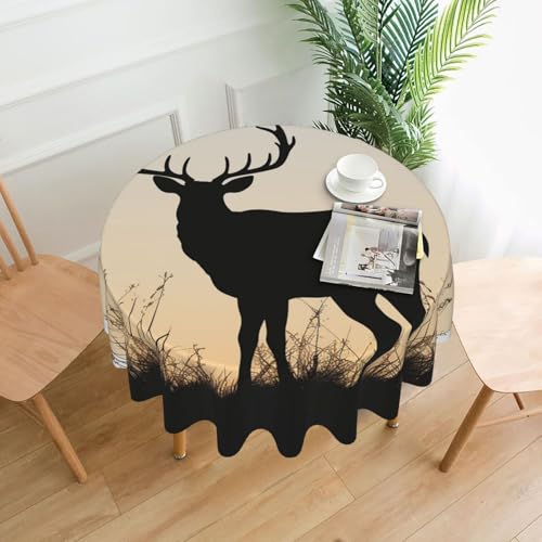 KLLTYHMU Runde Tischdecken, wasserdicht, flecken- und knitterfrei, runde Tischdecke, Hirsch-Silhouette, dekorative Bauernhaus-Tischdecke für Picknick, Party, Esszimmer, Zuhause, Innen- und KLLTYHMU Runde Tischdecken, wasserdicht, flecken- und knitterfrei, runde Tischdecke, Hirsch-Silhouette, dekorative Bauernhaus-Tischdecke für Picknick, Party, Esszimmer, Zuhause, Innen- und von KLLTYHMU