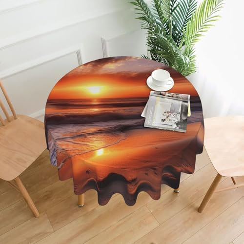 KLLTYHMU Runde Tischdecken, wasserdicht, flecken- und knitterfrei, runde Tischdecke, Strand, Sonnenaufgang, dekorative Bauernhaus-Tischdecke für Picknick, Party, Esszimmer, Zuhause, Innen- und KLLTYHMU Runde Tischdecken, wasserdicht, flecken- und knitterfrei, runde Tischdecke, Strand, Sonnenaufgang, dekorative Bauernhaus-Tischdecke für Picknick, Party, Esszimmer, Zuhause, Innen- und von KLLTYHMU