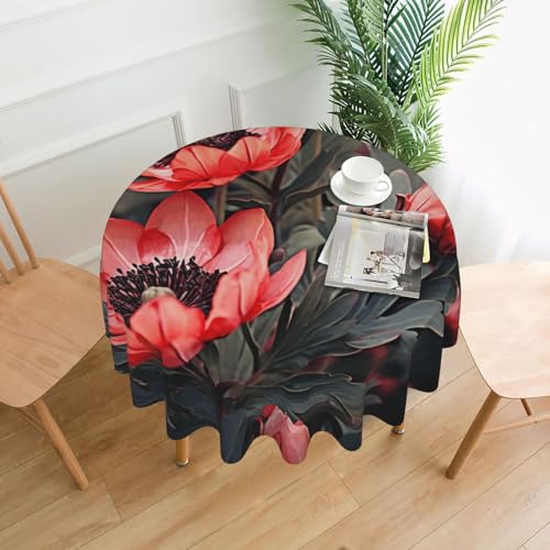KLLTYHMU Runde Tischdecken, wasserdicht, flecken- und knitterfrei, runde Tischdecke, rote Blumen, dekorative Bauernhaus-Tischdecke für Picknick, Party, Esszimmer, Zuhause, Innen- und Außenbereich KLLTYHMU Runde Tischdecken, wasserdicht, flecken- und knitterfrei, runde Tischdecke, rote Blumen, dekorative Bauernhaus-Tischdecke für Picknick, Party, Esszimmer, Zuhause, Innen- und Außenbereich von KLLTYHMU