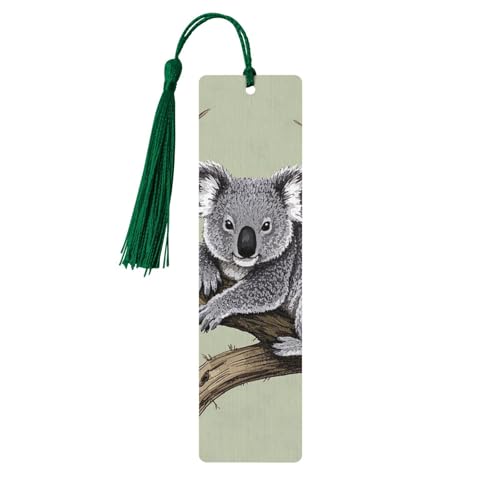 Koalas Holz-Lesezeichen für Buchliebhaber, DIY-Holzhandwerk, Lesezeichen, Holzanhänger zum Aufhängen mit bunten Quasten, Holzanhänger, Etiketten, Ornamente, ungewöhnliches Geschenk für Männer und von KLLTYHMU