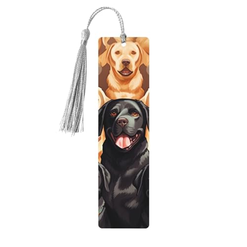 Lesezeichen aus Holz mit Labrador-Retriever-Hunden, für Buchliebhaber, DIY-Lesezeichen mit bunten Quasten, Holz-Geschenkanhänger, Etiketten, rechteckiges Lesezeichen, Ornamente, ungewöhnliches von KLLTYHMU